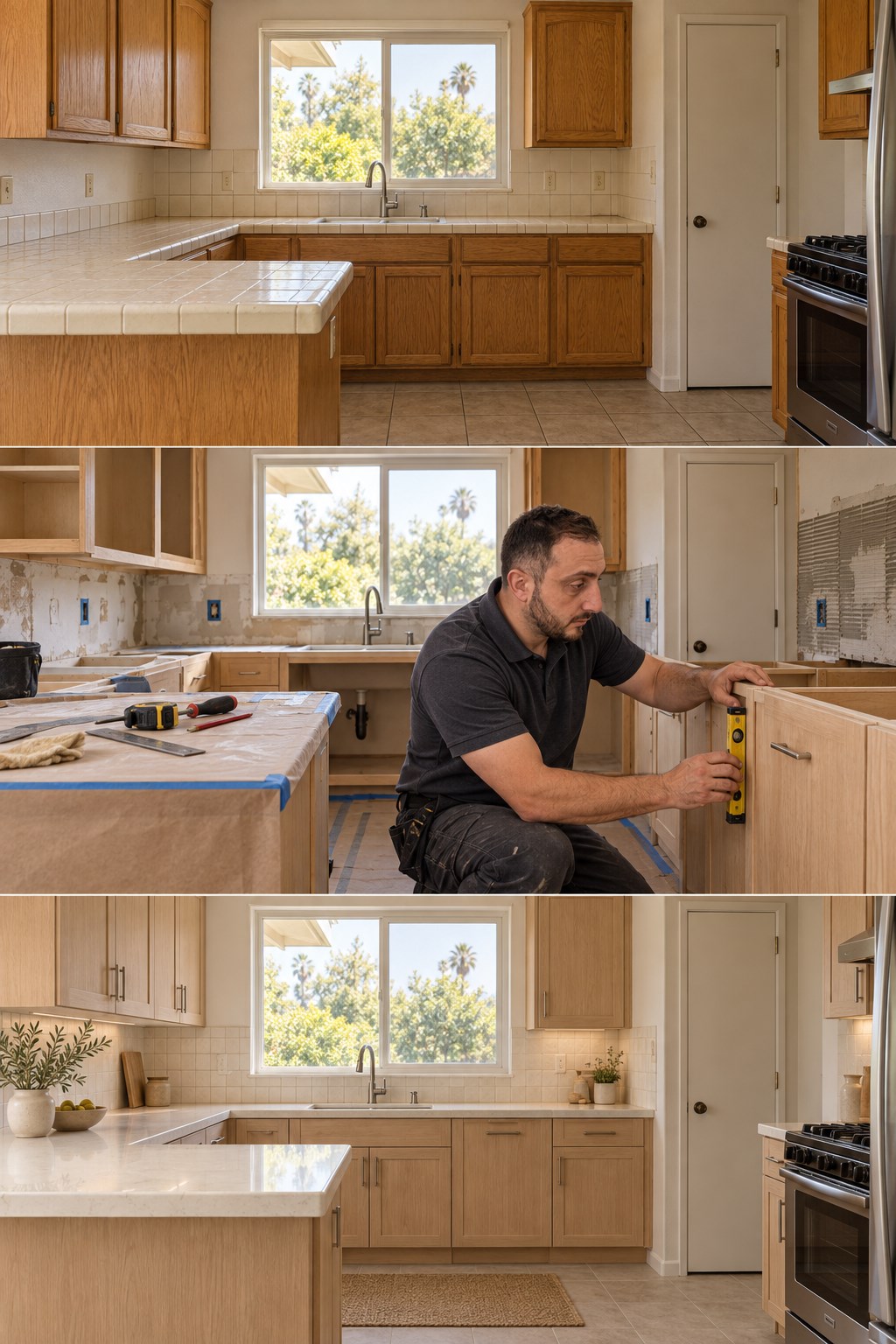 Oganes working on a kitchen. AI-generated visualization.